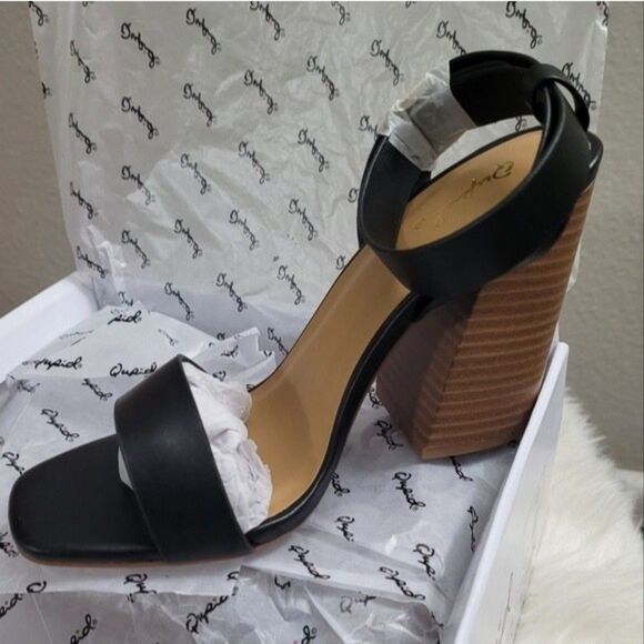 Black Chunky Heel Block Heel One Band Ankle Strap Chandler Sandals Qupid Size 8 - Picture 7 of 8